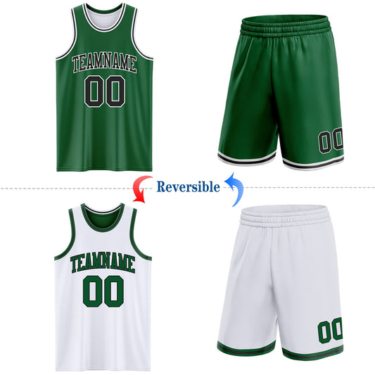 Custom Reversible Kelly Green Black-White Double Side Sublimation Basketball Suit Jersey - Sky-Custom