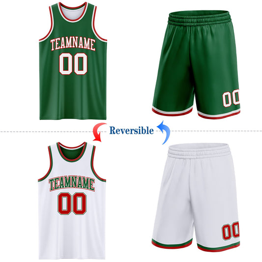 Custom Reversible Kelly Green White-Red Double Side Sublimation Basketball Suit Jersey - Sky-Custom