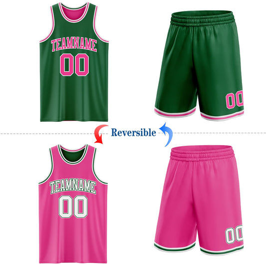 Custom Reversible Kelly Green Pink-White Double Side Sublimation Basketball Suit Jersey - Sky-Custom