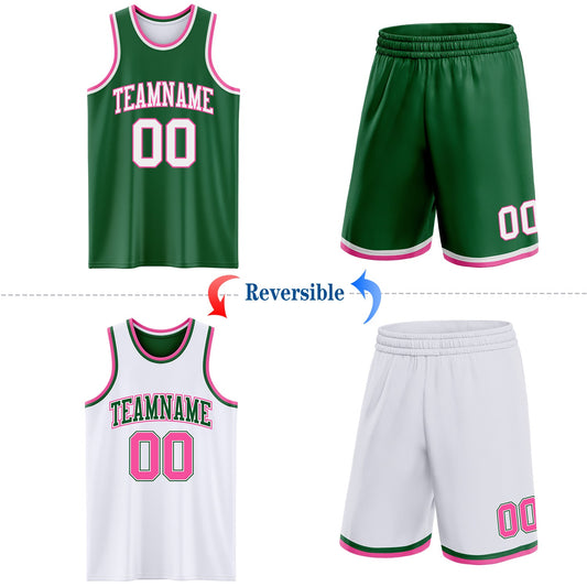 Custom Reversible Kelly Green White-Pink Double Side Sublimation Basketball Suit Jersey - Sky-Custom