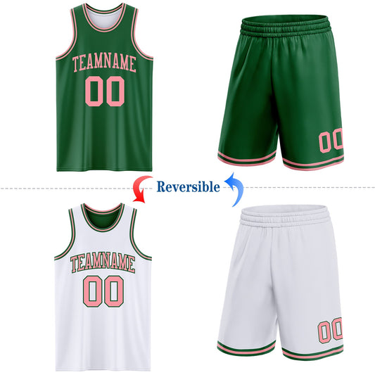 Custom Reversible Kelly Green Medium Pink Double Side Sublimation Basketball Suit Jersey - Sky-Custom