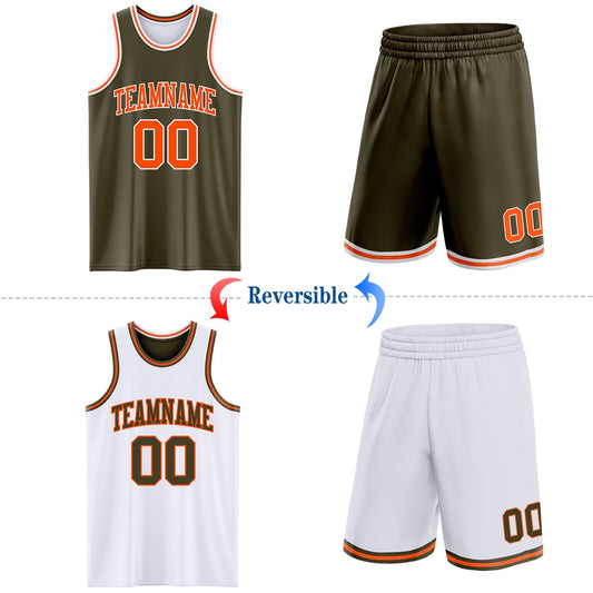 Custom Reversible Olive Orange-White Double Side Salute To Service Sublimation Basketball Suit Jersey - Sky-Custom
