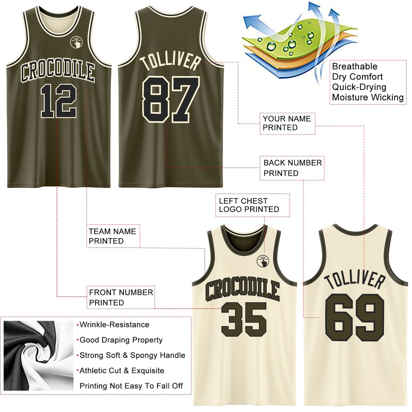 Custom Reversible Olive Black-Cream Double Side Salute To Service Sublimation Basketball Suit Jersey - Sky-Custom