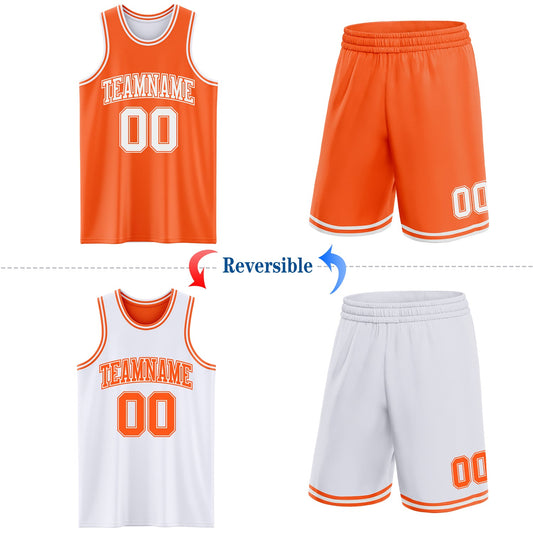 Custom Reversible Orange White Double Side Sublimation Basketball Suit Jersey - Sky-Custom