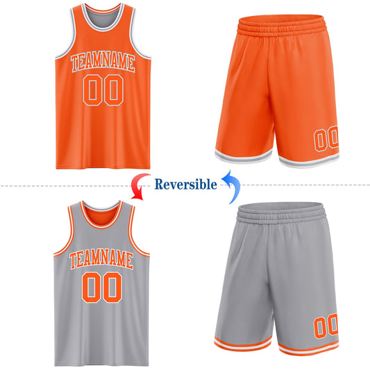 Custom Reversible Orange White-Gray Double Side Sublimation Basketball Suit Jersey - Sky-Custom
