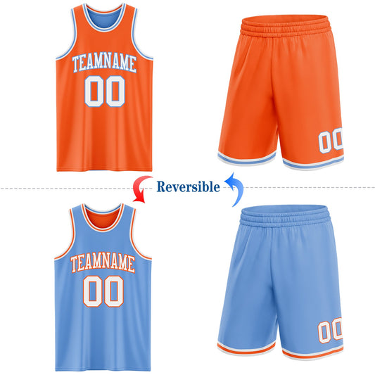 Custom Reversible Orange White-Light Blue Double Side Sublimation Basketball Suit Jersey - Sky-Custom