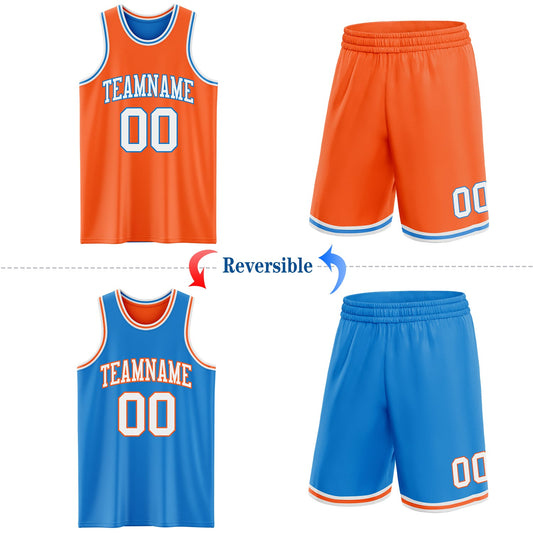 Custom Reversible Orange White-Powder Blue Double Side Sublimation Basketball Suit Jersey - Sky-Custom
