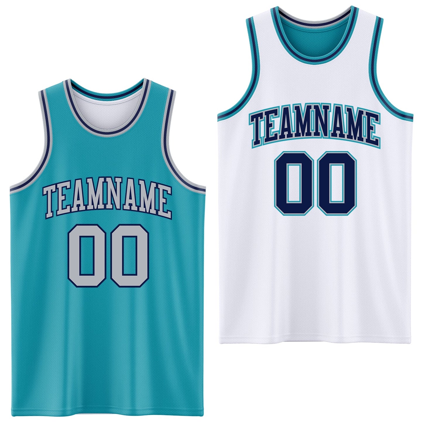 Custom Reversible Teal Gray-Navy Double Side Sublimation Basketball Suit Jersey - Sky-Custom