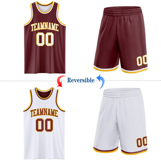 Custom Reversible Burgundy White-Gold Double Side Sublimation Basketball Suit Jersey - Sky-Custom