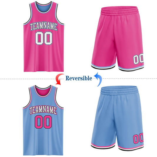 Custom Reversible Pink Black-Light Blue Double Side Sublimation Basketball Suit Jersey - Sky-Custom