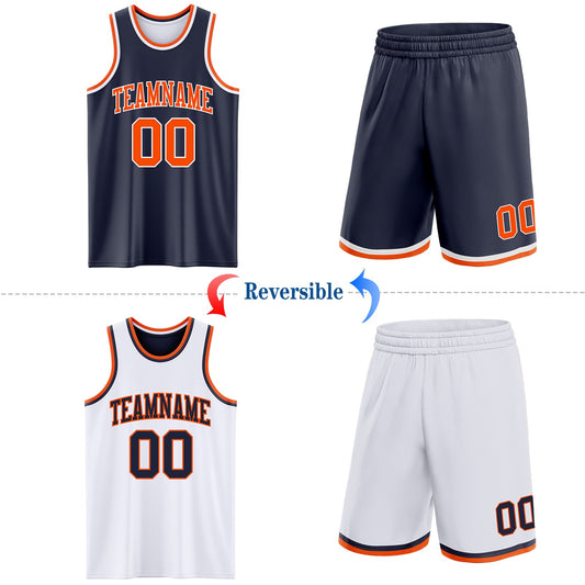 Custom Reversible Navy Orange-White Double Side Sublimation Basketball Suit Jersey - Sky-Custom