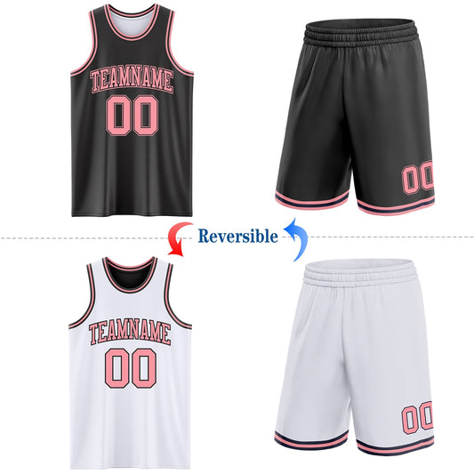 Custom Reversible Black Medium Pink Double Side Sublimation Basketball Suit Jersey - Sky-Custom