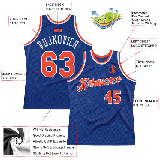 Custom Royal Orange-White Authentic Throwback Basketball Jersey - Sky-Custom