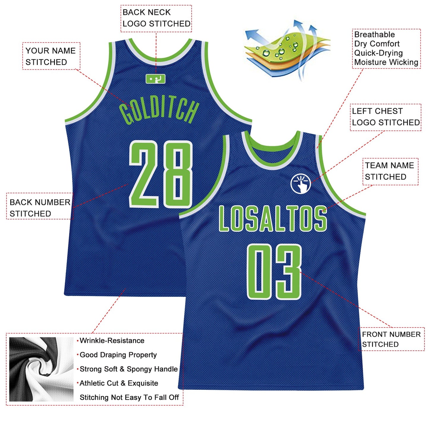 Custom Royal Neon Green-White Authentic Throwback Basketball Jersey - Sky-Custom