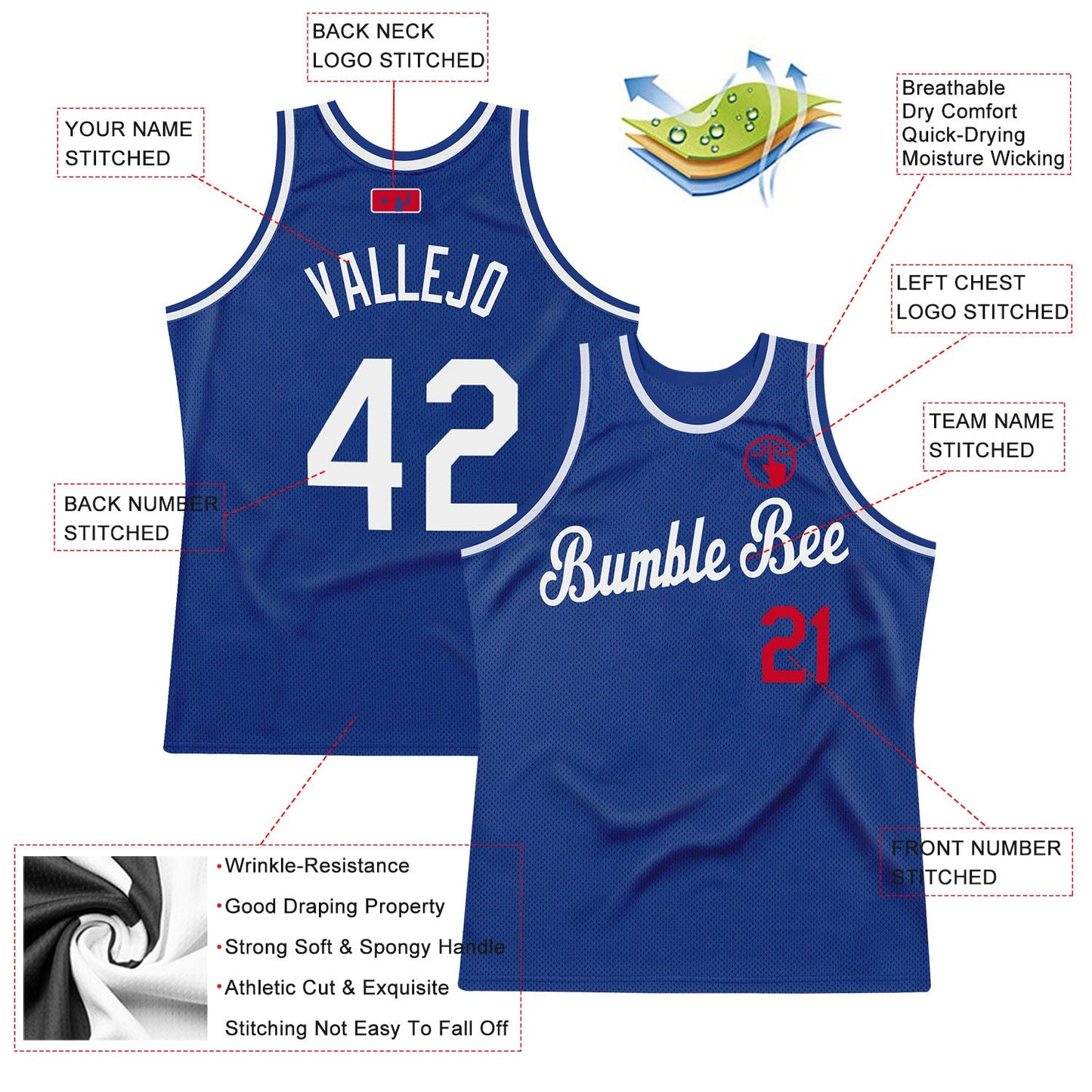 Custom Royal White-Red Authentic Throwback Basketball Jersey - Sky-Custom