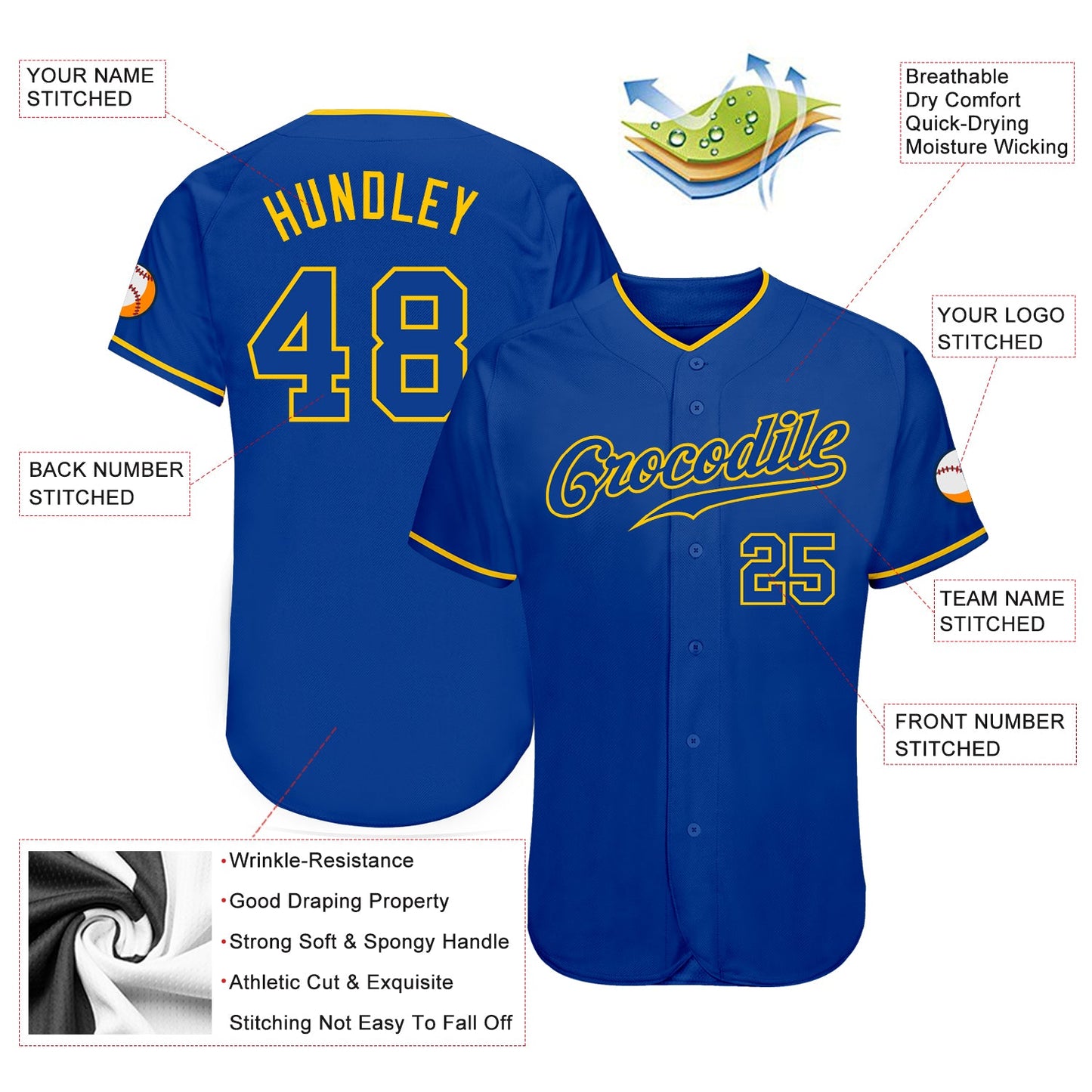 Custom Royal Royal-Gold Authentic Baseball Jersey - Sky-Custom