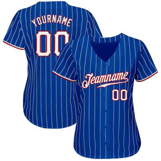 Custom Royal White Pinstripe White-Red Authentic Baseball Jersey - Sky-Custom