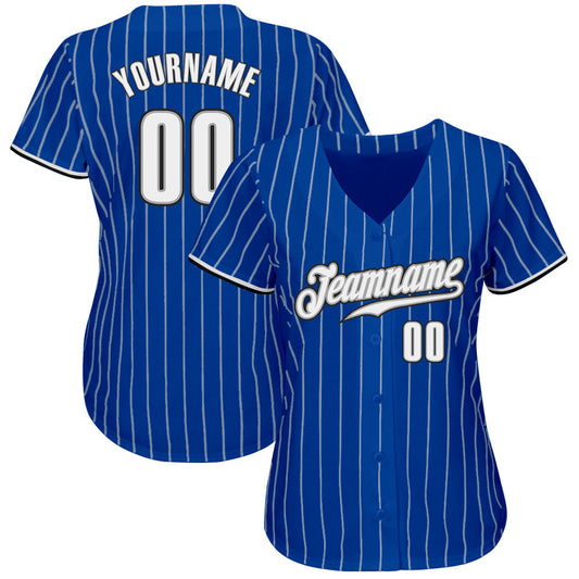 Custom Royal White Pinstripe White-Black Authentic Baseball Jersey - Sky-Custom