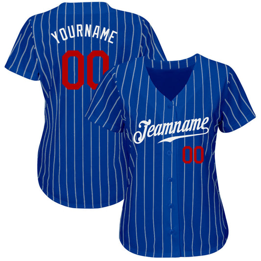 Custom Royal White Pinstripe Red Authentic Baseball Jersey - Sky-Custom
