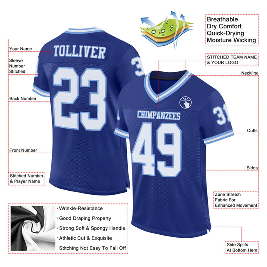 Custom Royal White-Light Blue Mesh Authentic Throwback Football Jersey - Sky-Custom