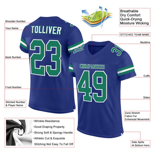Custom Royal Kelly Green-White Mesh Authentic Football Jersey - Sky-Custom