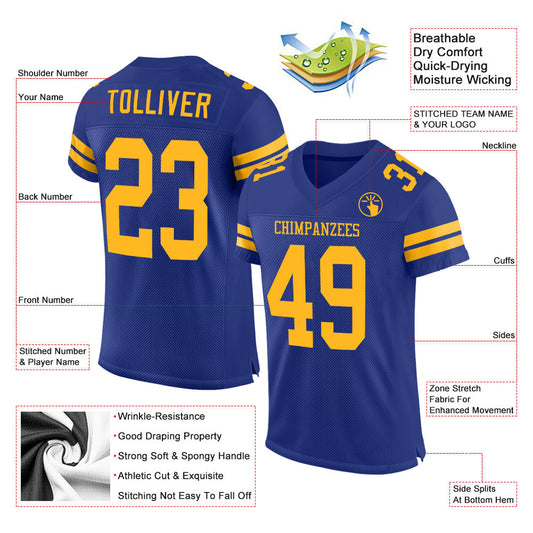 Custom Royal Gold Mesh Authentic Football Jersey - Sky-Custom