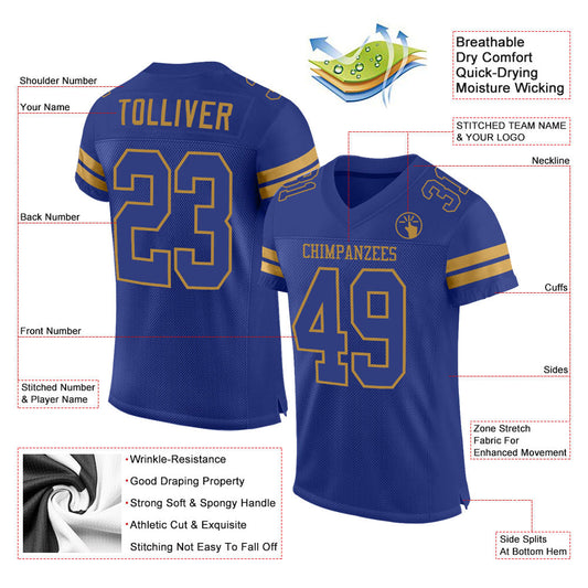 Custom Royal Royal-Old Gold Mesh Authentic Football Jersey - Sky-Custom