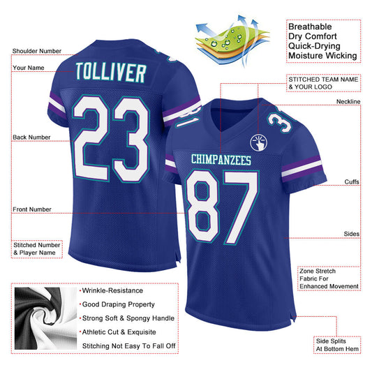 Custom Royal White-Purple Mesh Authentic Football Jersey - Sky-Custom