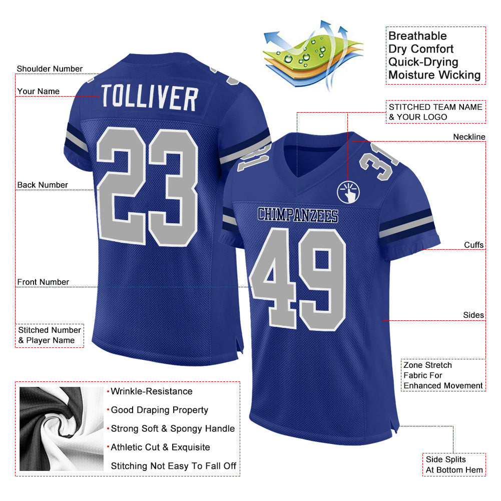 Custom Royal Gray-White Mesh Authentic Football Jersey - Sky-Custom
