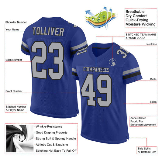 Custom Royal Gray-Black Mesh Authentic Football Jersey - Sky-Custom