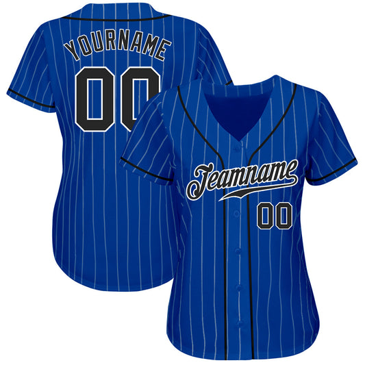 Custom Royal White Pinstripe Black-White Authentic Baseball Jersey - Sky-Custom