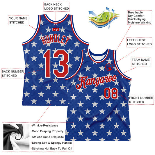Custom Royal Red-White 3D Pattern Design American Flag Authentic Basketball Jersey - Sky-Custom