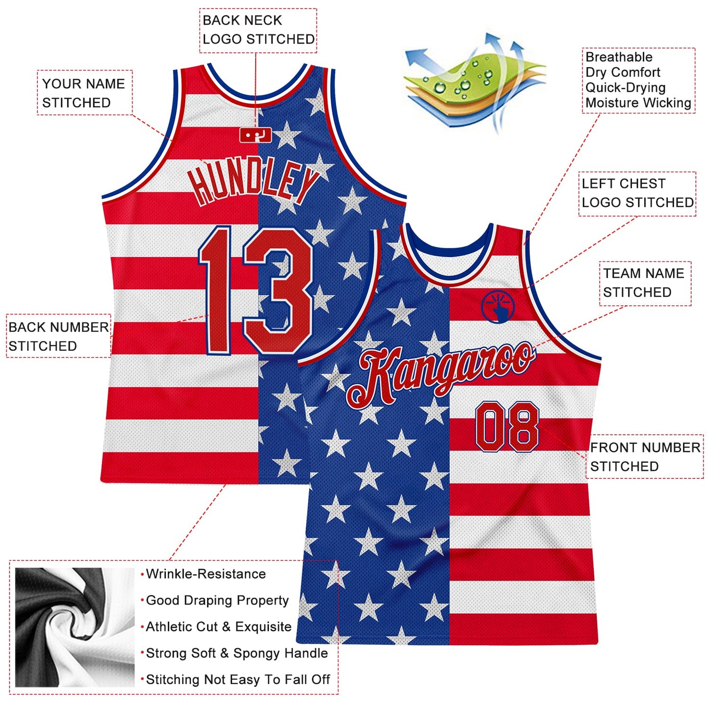 Custom Royal Red-White 3D Pattern Design American Flag Authentic Basketball Jersey - Sky-Custom