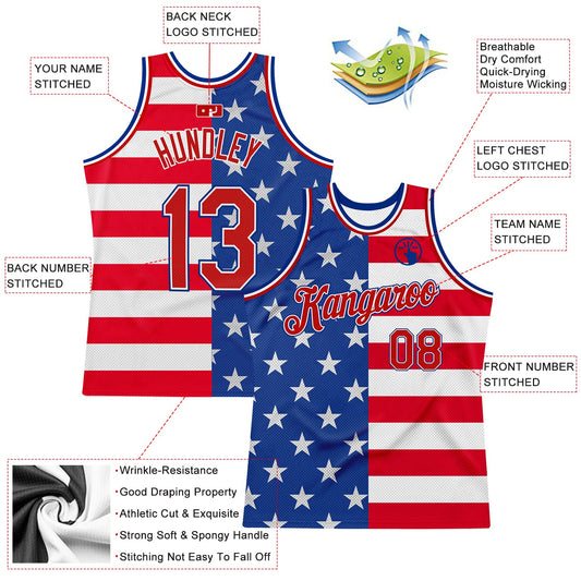 Custom Royal Red-White 3D Pattern Design American Flag Authentic Basketball Jersey - Sky-Custom