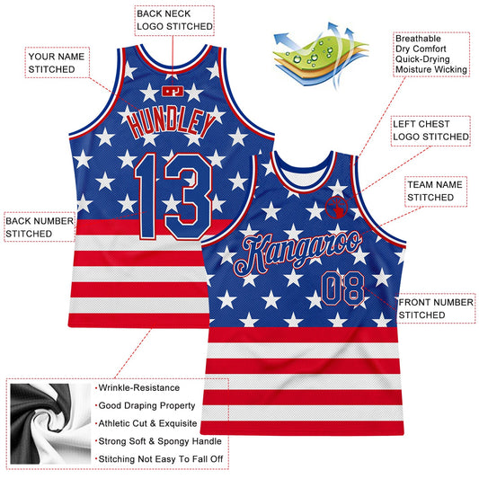 Custom Royal Royal-Red 3D Pattern Design American Flag Authentic Basketball Jersey - Sky-Custom