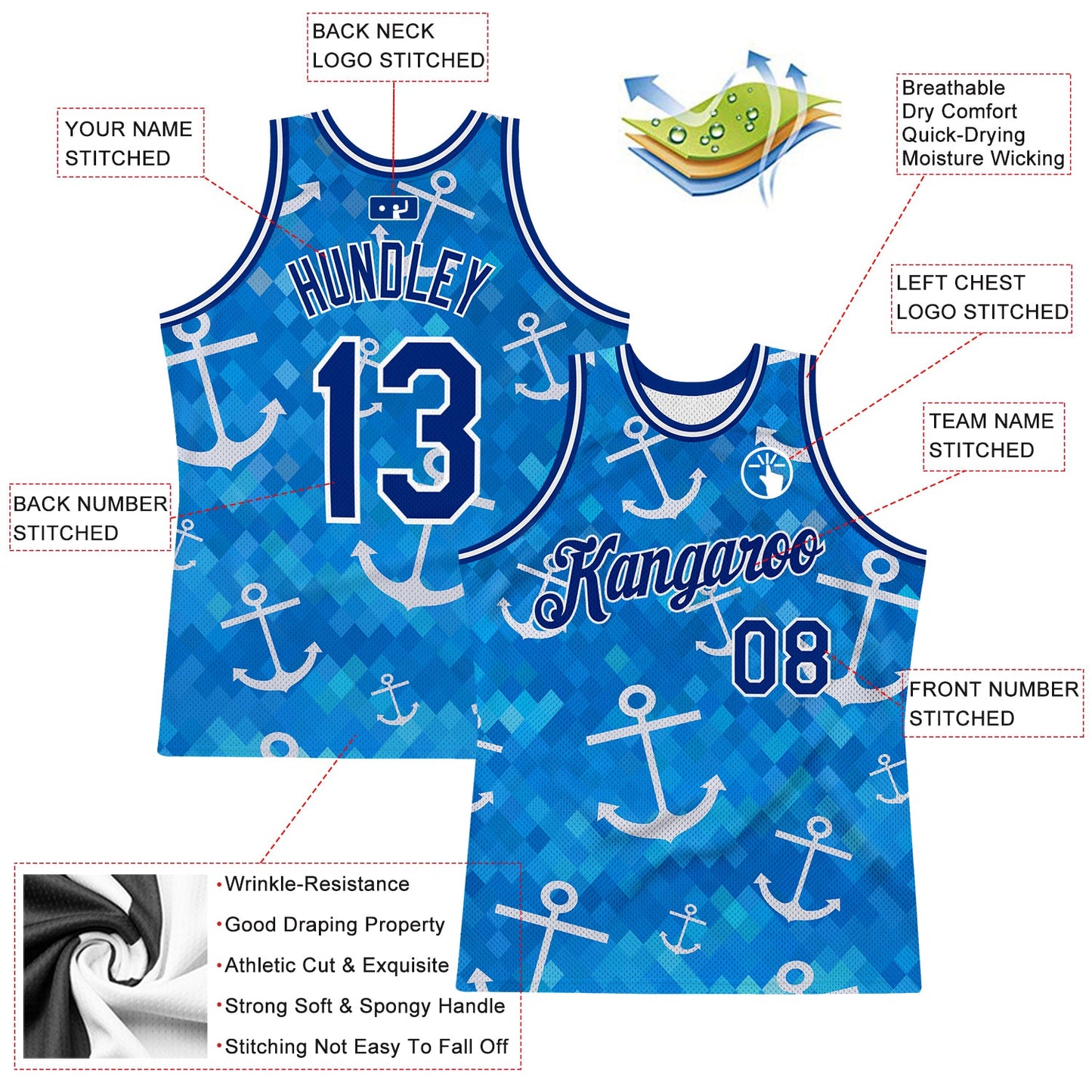 Custom Royal Royal-White 3D Pattern Design Anchors Authentic Basketball Jersey - Sky-Custom