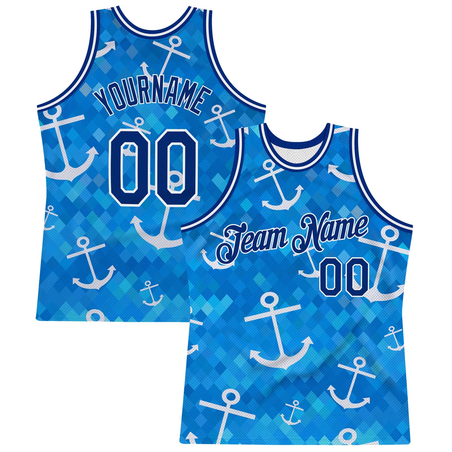 Custom Royal Royal-White 3D Pattern Design Anchors Authentic Basketball Jersey - Sky-Custom