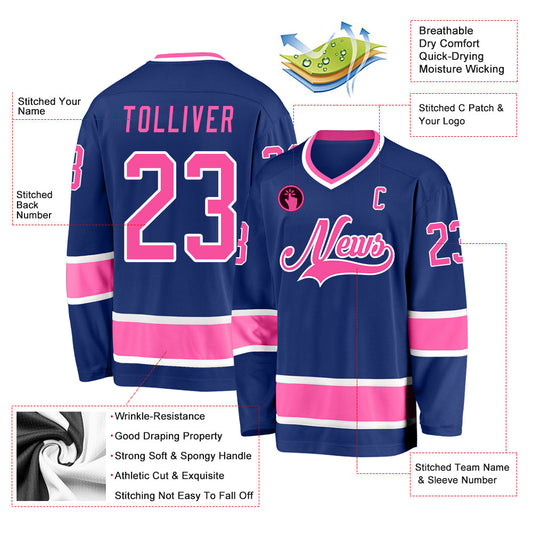 Custom Royal Pink-White Hockey Jersey - Sky-Custom