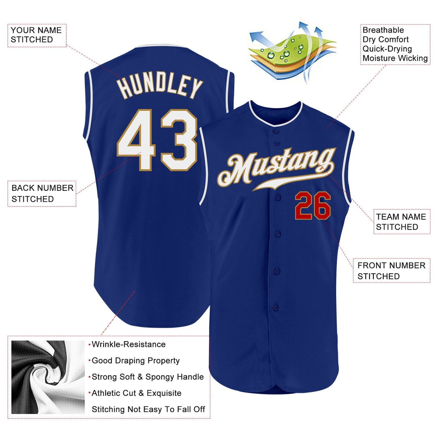 Custom Royal White-Red Authentic Sleeveless Baseball Jersey - Sky-Custom