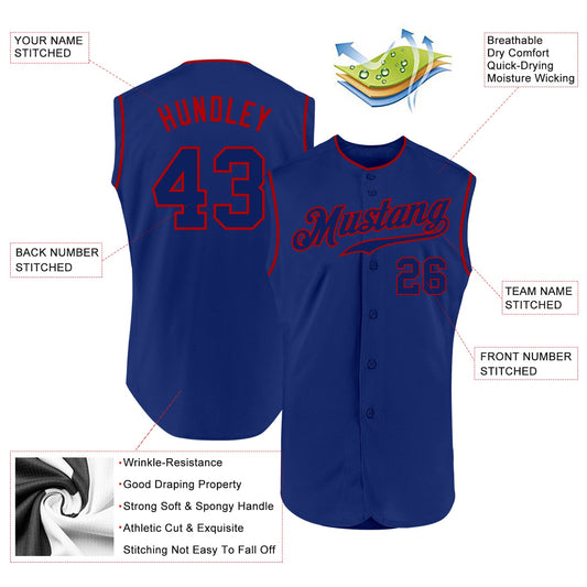Custom Royal Royal-Red Authentic Sleeveless Baseball Jersey - Sky-Custom