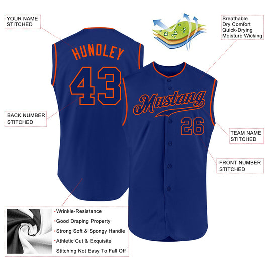 Custom Royal Royal-Orange Authentic Sleeveless Baseball Jersey - Sky-Custom