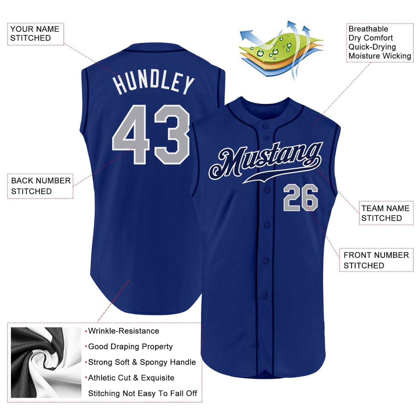 Custom Royal Gray-White Authentic Sleeveless Baseball Jersey - Sky-Custom