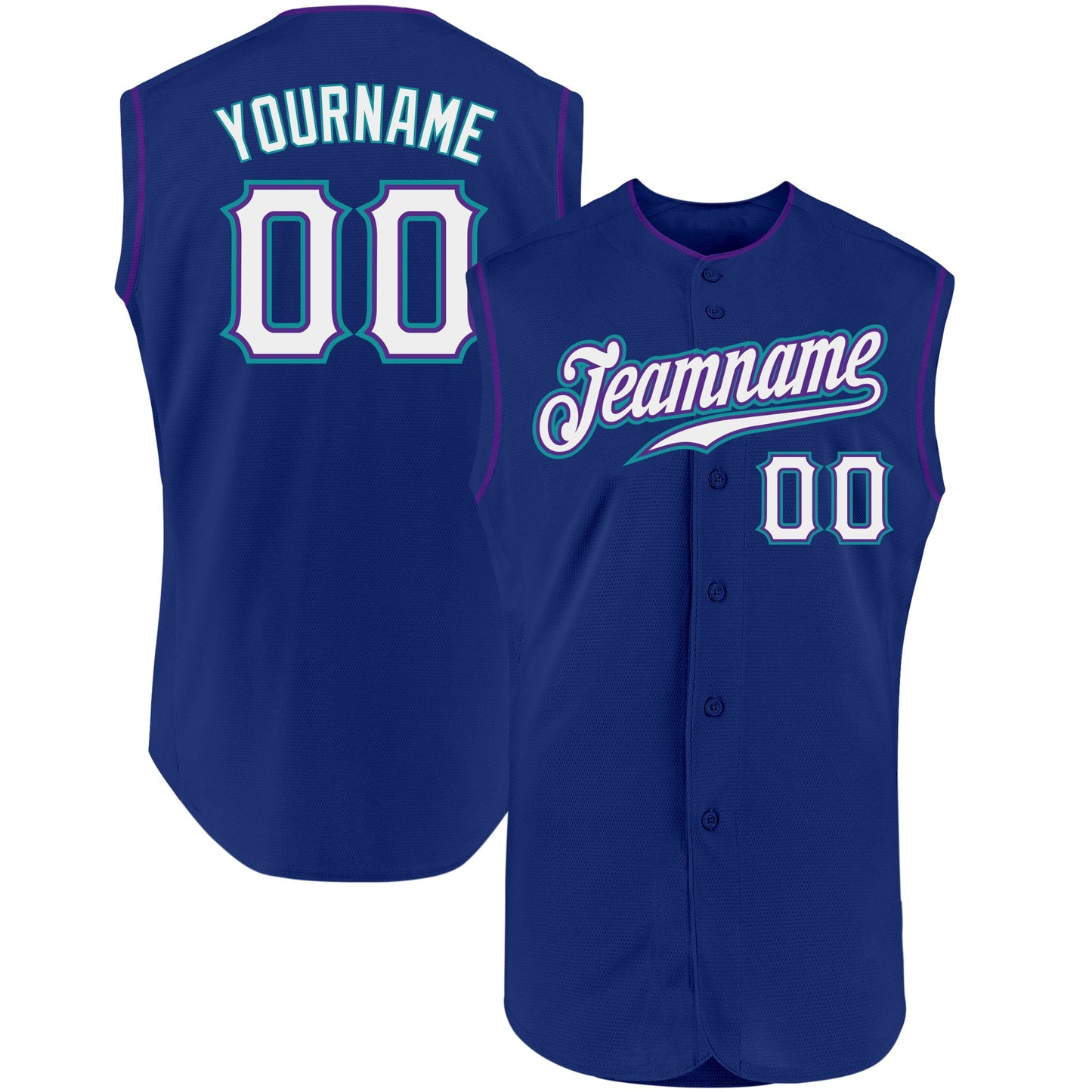 Custom Royal White Purple-Teal Authentic Sleeveless Baseball Jersey - Sky-Custom