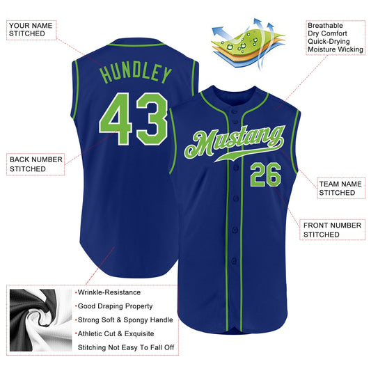 Custom Royal Neon Green-White Authentic Sleeveless Baseball Jersey - Sky-Custom