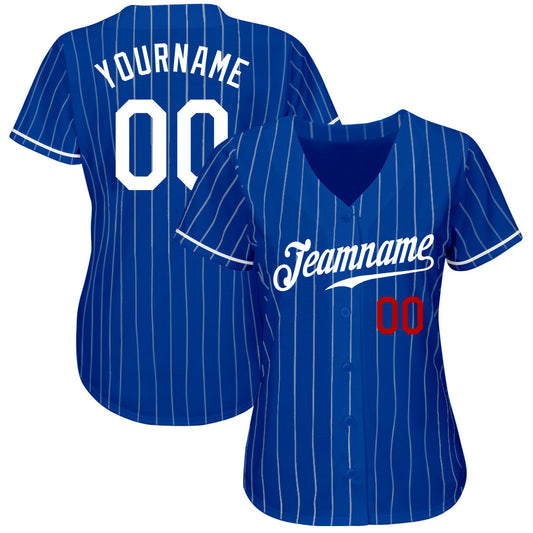 Custom Royal White Pinstripe White-Red Authentic Baseball Jersey - Sky-Custom