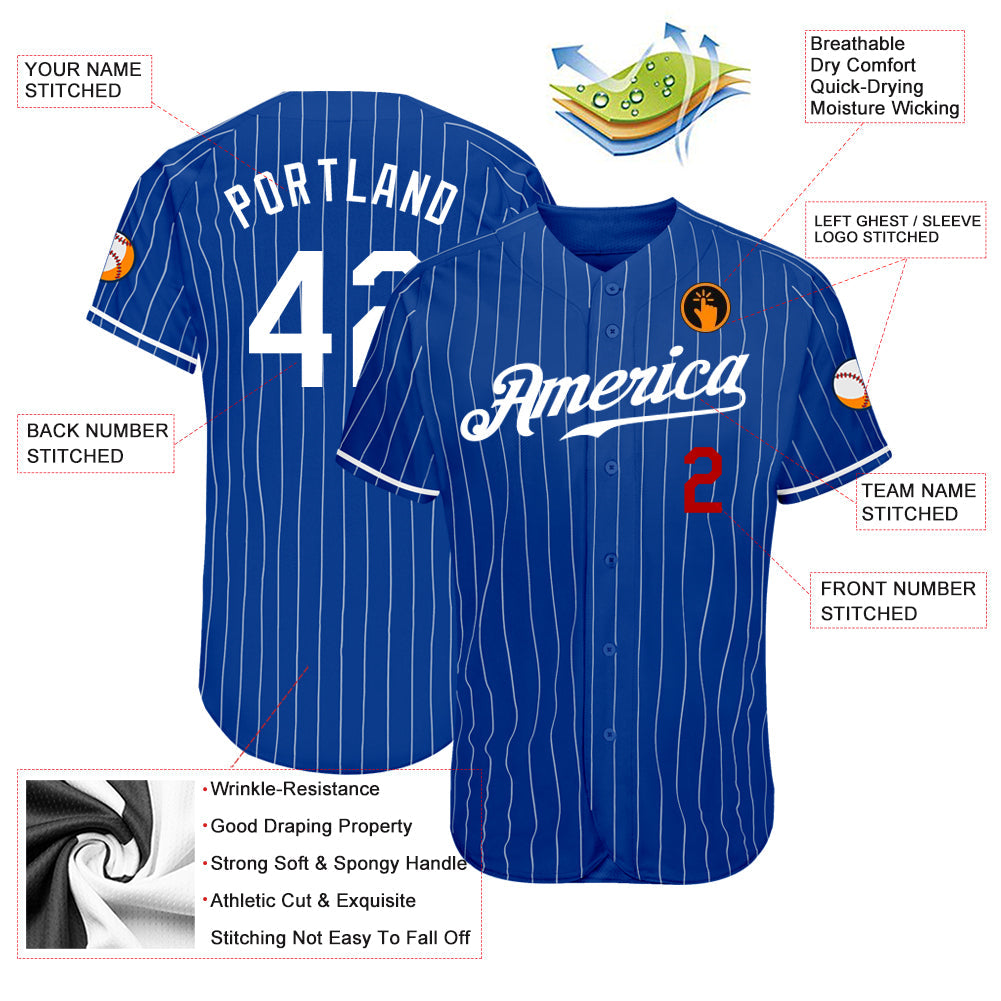 Custom Royal White Pinstripe White-Red Authentic Baseball Jersey - Sky-Custom