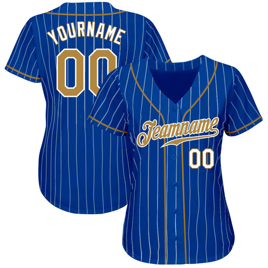Custom Royal White Pinstripe Old Gold-White Authentic Baseball Jersey - Sky-Custom