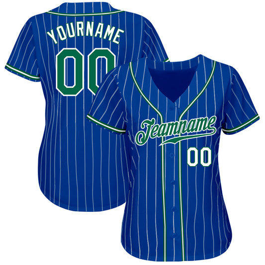 Custom Royal White Pinstripe Kelly Green-White Authentic Baseball Jersey - Sky-Custom