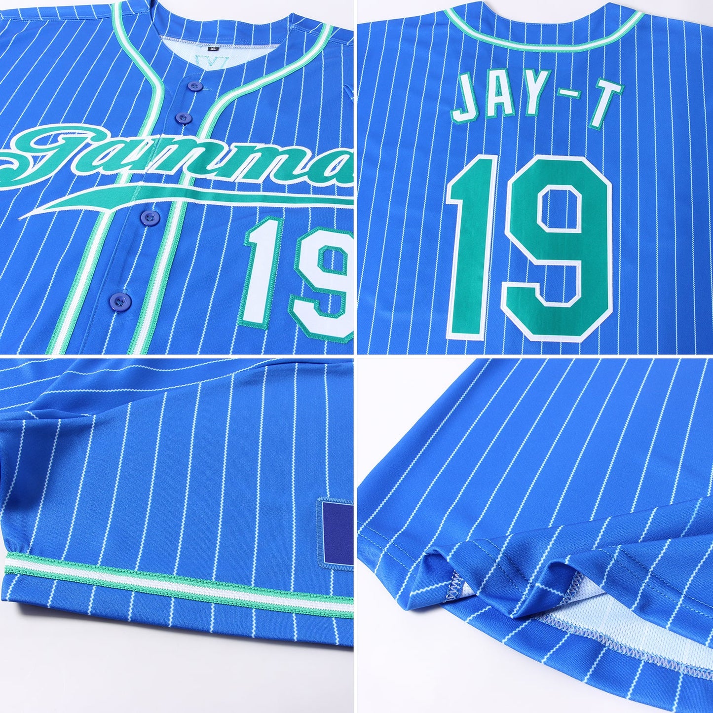 Custom Royal White Pinstripe Kelly Green-White Authentic Baseball Jersey - Sky-Custom
