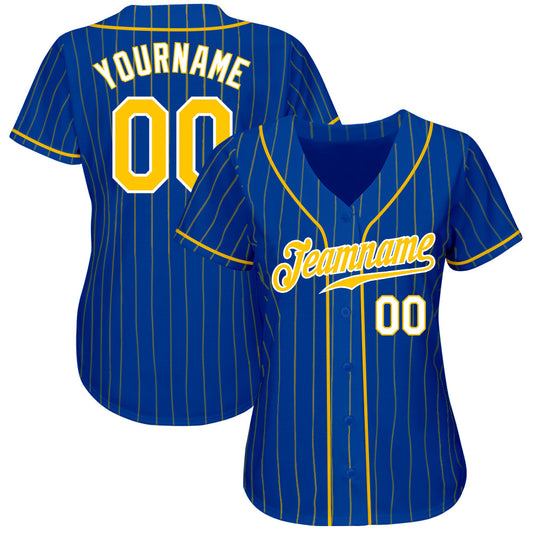 Custom Royal Gold Pinstripe Gold-White Authentic Baseball Jersey - Sky-Custom